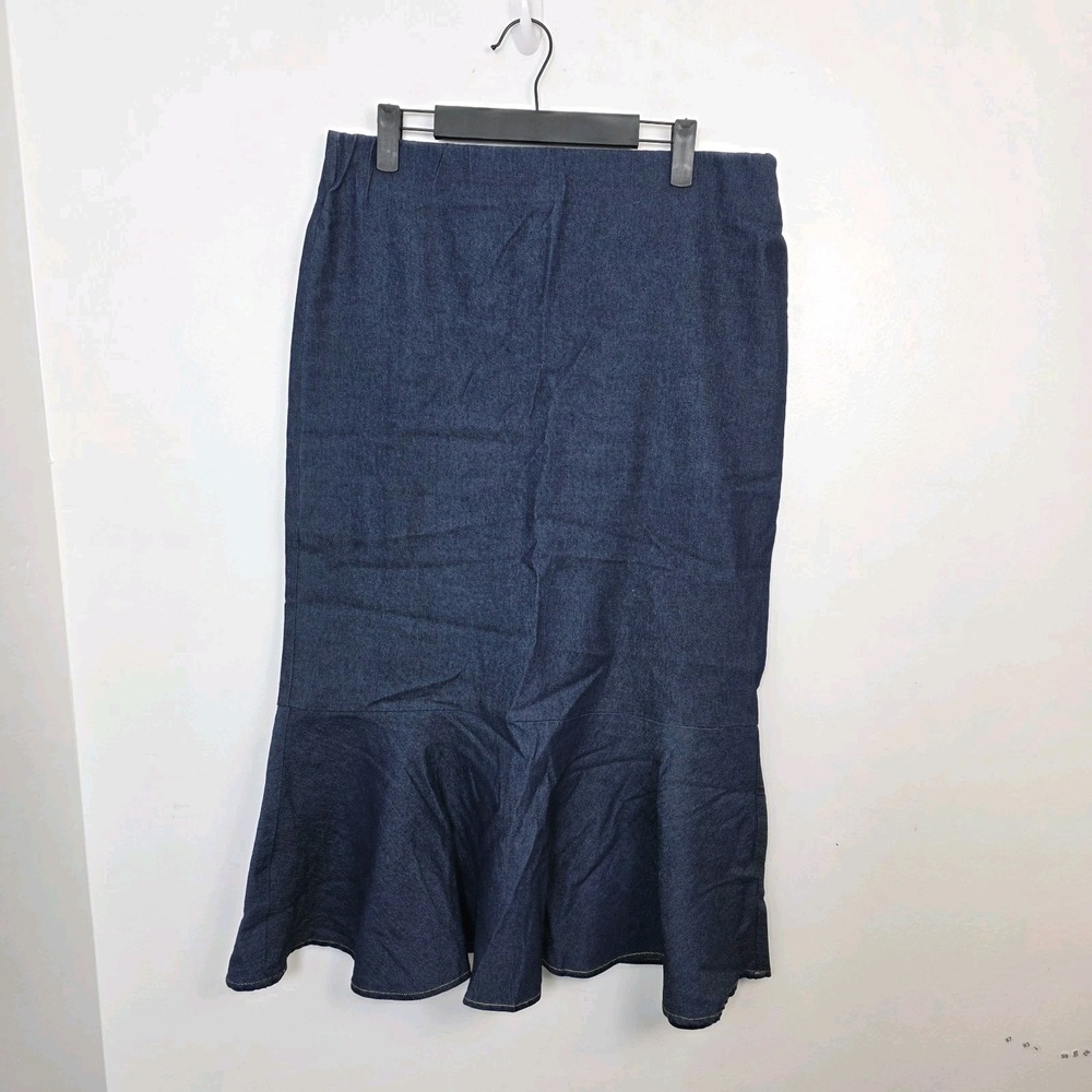 Messini‎ Denim Midi Versatile Minimalist Trumpet Stretchy Skirt Size Medium